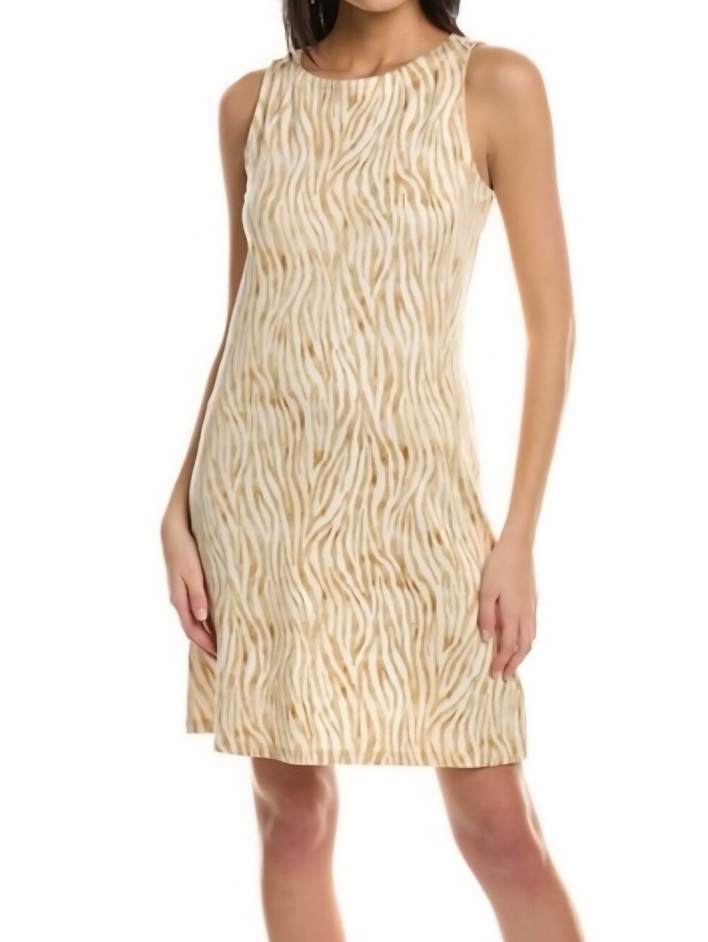 Tommy Bahama Sleeveless Zebra-Print Mini Dress in Beige and Cream